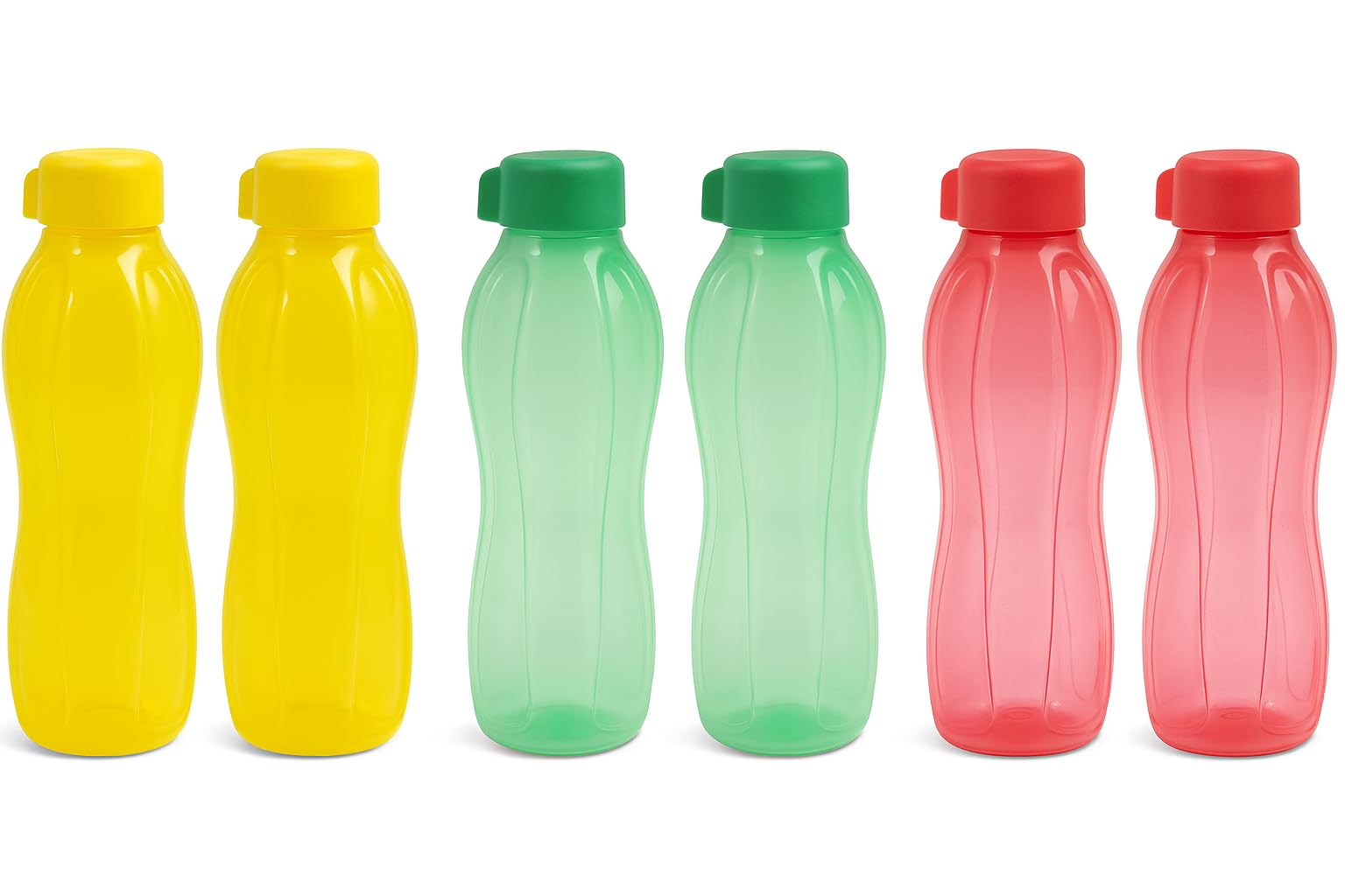 Tupperware Plastic Water Bottle Set, 500ml, 6-Pieces, Multicolor